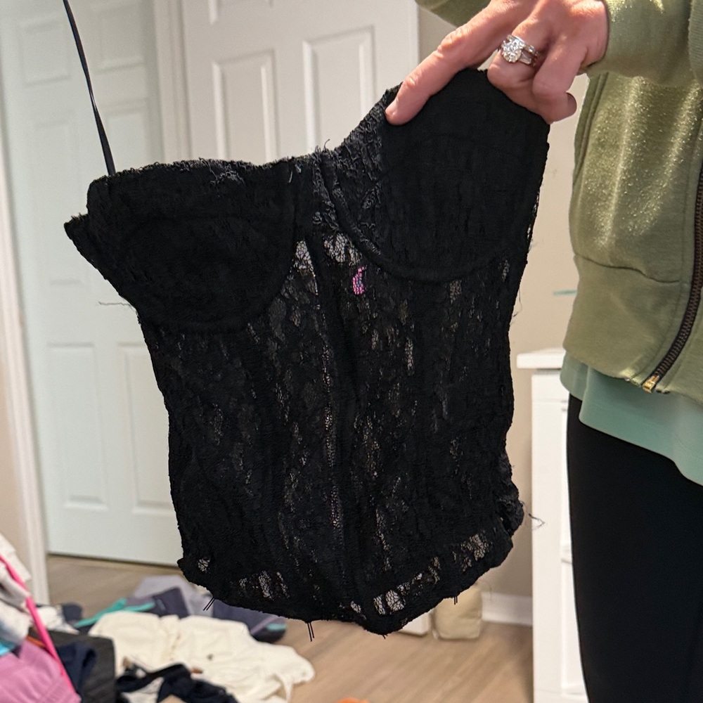 Edikted Black Lace Zip-Up Top